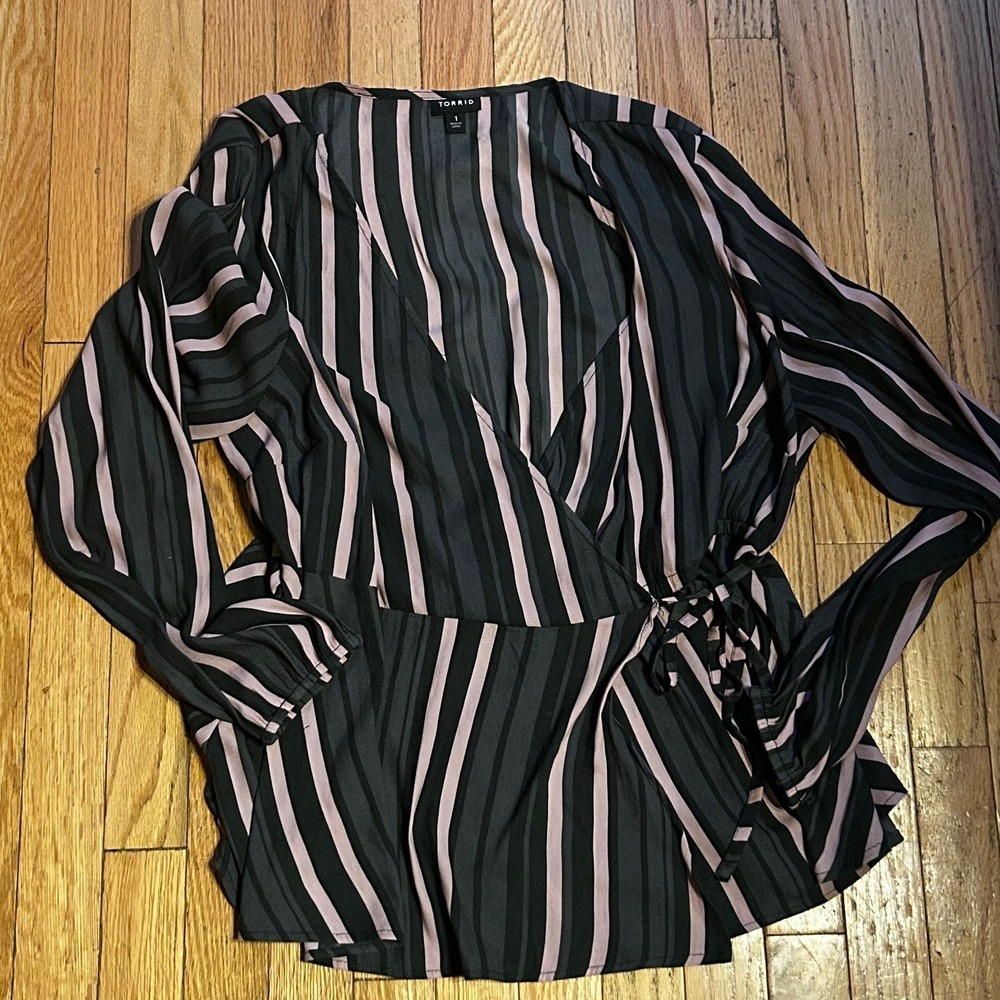 Torrid Crepe Surplice Top Blouse‎ Multicolor Stripe Long Sleeve Size 1X